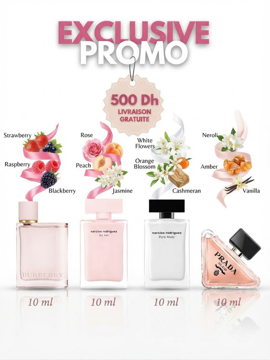 Pack Burburry her+For her+pure musc+Prada paradox 40ML